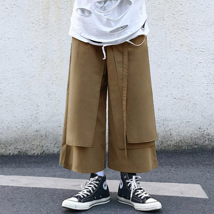 Minana M 5xl ワイドパンツ 重ね着風 ガウチョパンツ メンズ 個性派 ゆったり スカート 変形 大きいサイズ 袴パンツ V系 ストリート系 春新作 春秋 モード系 代 30代 お洒落 男女兼用