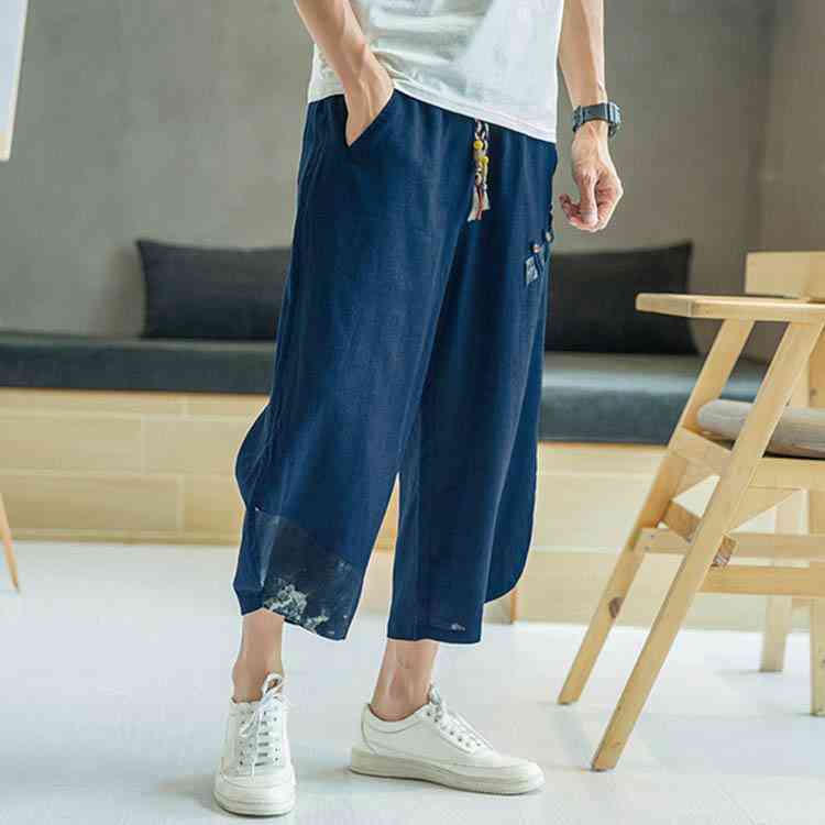 Minana 送料無料 全2種類 クロップドパンツ ワイドパンツ メンズ リネンパンツ 綿麻 サルエルパンツ クロップド丈 カジュアルパンツ 麻混 7分丈 カジュアル 大きサイズ 春 夏