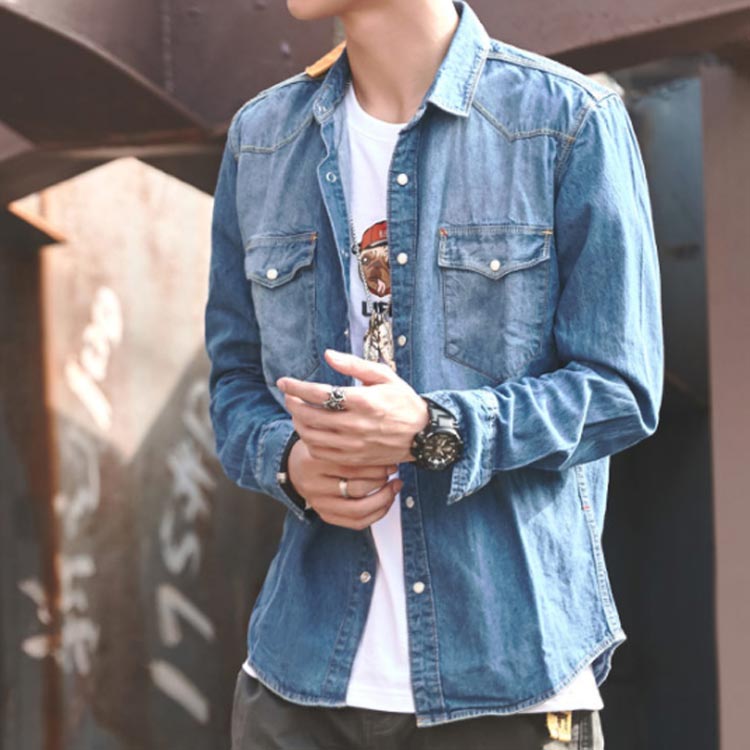 Minana 送料無料 全2type 5size デニムシャツ メンズ シャツ トップス カジュアルシャツ デニム ライトアウター 羽織り 長袖 ダンガリーシャツ 薄手 春 夏 秋