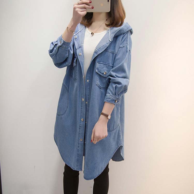 Minana 送料無料 Xl 2xl 3xl デニムアウター デニムコート ロング フード付き ロングコート デニムジャケット Gジャン 春服 スプリングコート カジュアル コート 大きサイズ 春 秋