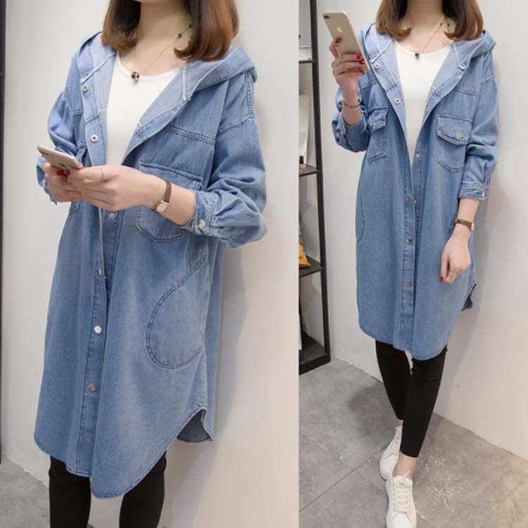 Minana 送料無料 Xl 2xl 3xl デニムアウター デニムコート ロング フード付き ロングコート デニムジャケット Gジャン 春服 スプリングコート カジュアル コート 大きサイズ 春 秋
