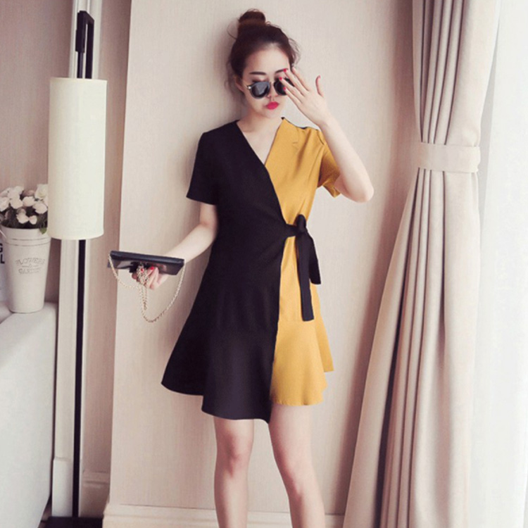 送料無料 kasha 半袖 アシンメトリー バイカラー ドレス ワンピース 日本正規品 Studenjoy Com