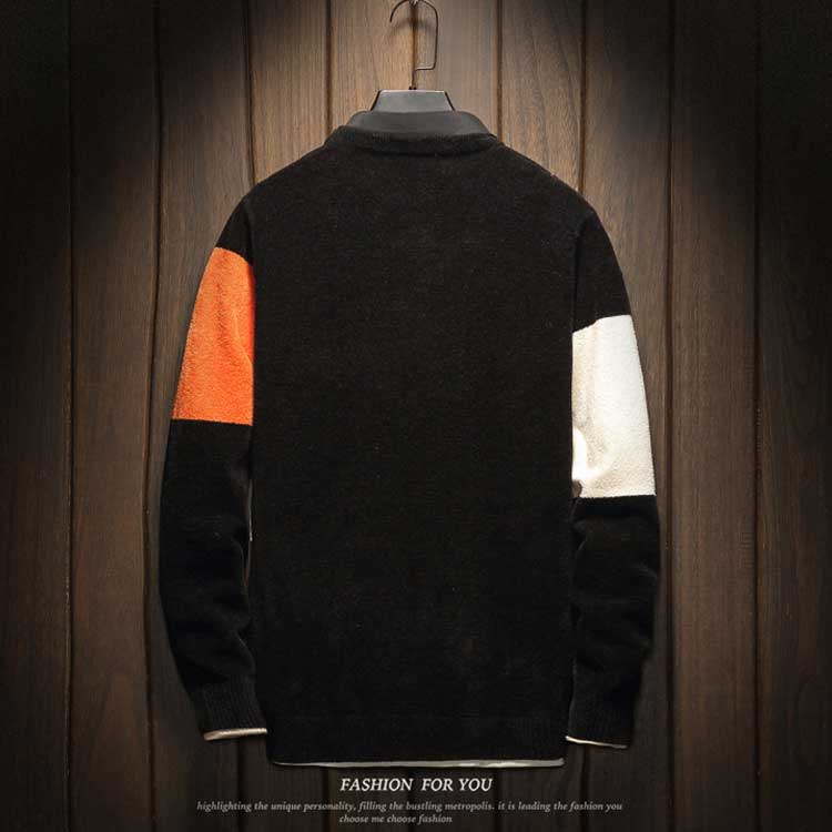 Minana もこもこ トップス メンズ カラフル 色切替 ニットトップス ゆったり 大きいサイズ カッコイイ シンプル インナー ラウンドネック ニットセーター 長袖 バイカラー カジュアル