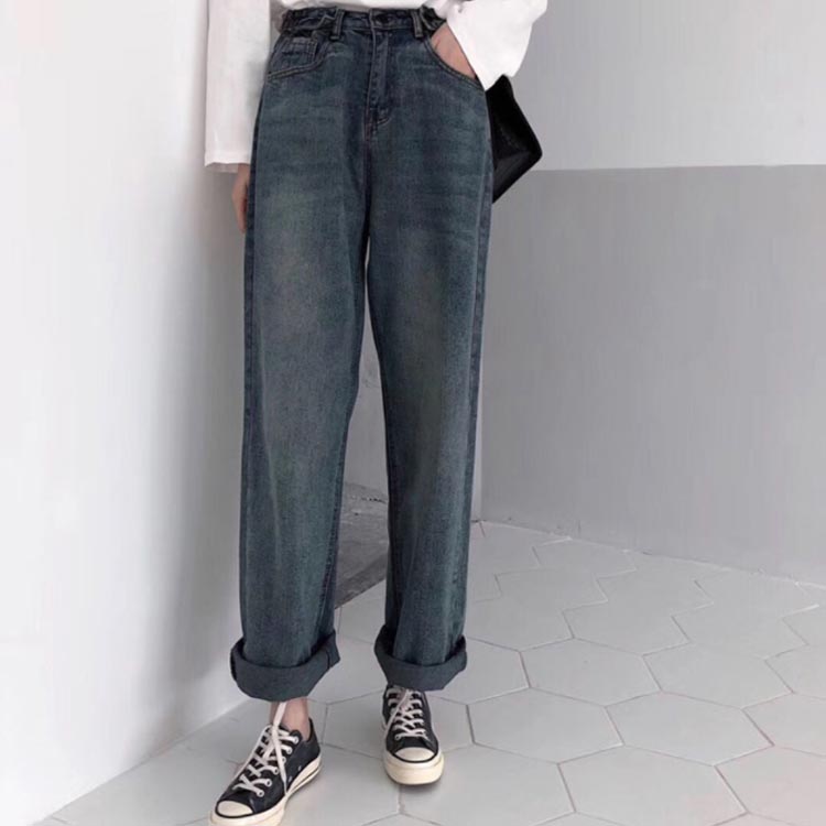 Minana ストレートデニムパンツ デニム パンツ ジーンズ レディース ワイドパンツ ハイウェスト ウォッシュ加工 秋 冬 レトロ Bf ボトムス ゆったり デニムパンツ デニムワイドパンツ ガウチョーパンツ 体型カバー 着痩せ オシャレ