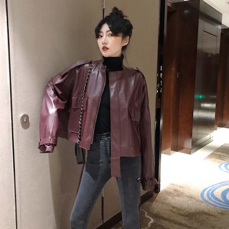 Minana Puレザー ノーカラー レディース ライダースジャケット メンズライク ゆったり アウター 革ジャン ショート丈 フェイクレザー オーバーシルエット レザージャケット Puジャケット 袖ベルト付き