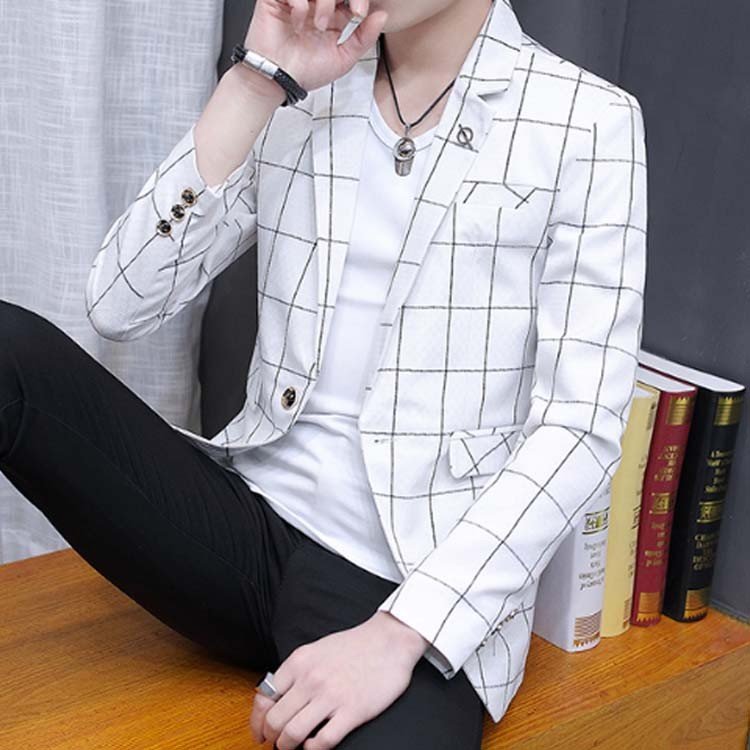 Minana テーラードジャケット メンズ ジャケット チェック柄 通勤 カジュアルジャケット 1つボタンスーツ 就活 スリムジャケットアウター タイト 秋 新作