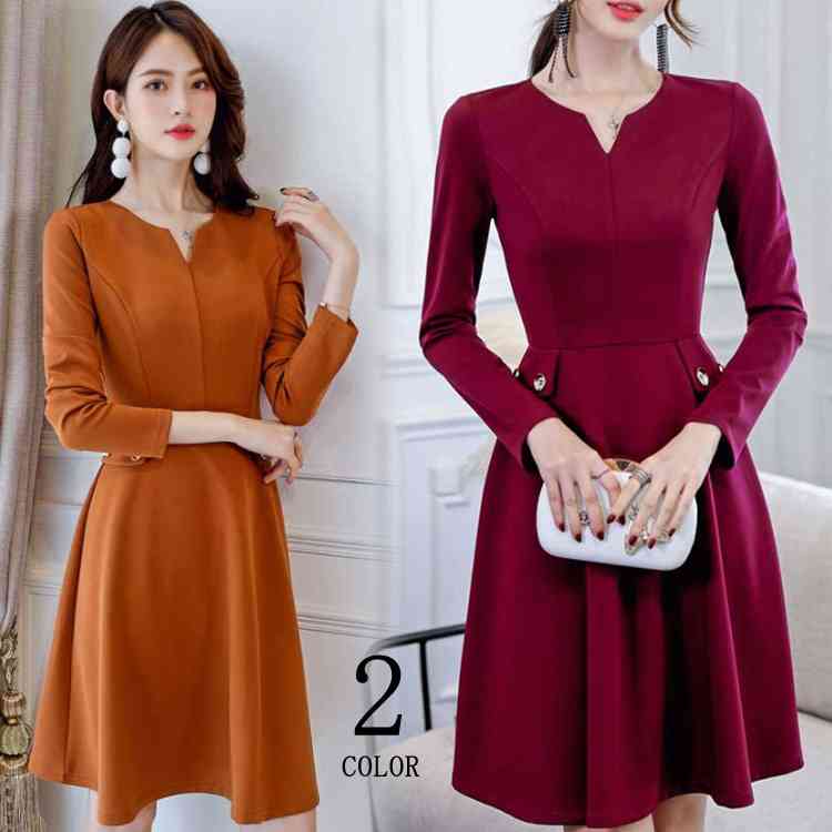 Minana ワンピース レディース キレイめ 秋 膝丈 ワンピース 30代 40代 ワンピース 体型カバー 大きいサイズ 長袖 ワンピース 膝丈 通勤 オフィス