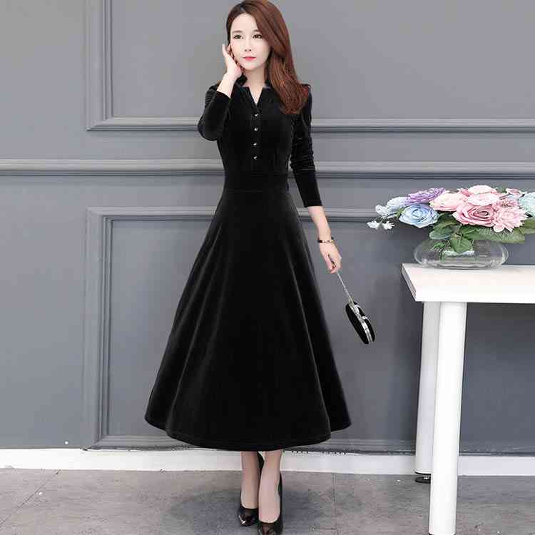 Minana ワンピース 結婚式 ドレス パーティードレス フォーマルワンピース 秋冬 ロングワンピース 裏起毛 ベロアワンピース Aライン 着痩せ 二次会 忘年会 通勤 Ol