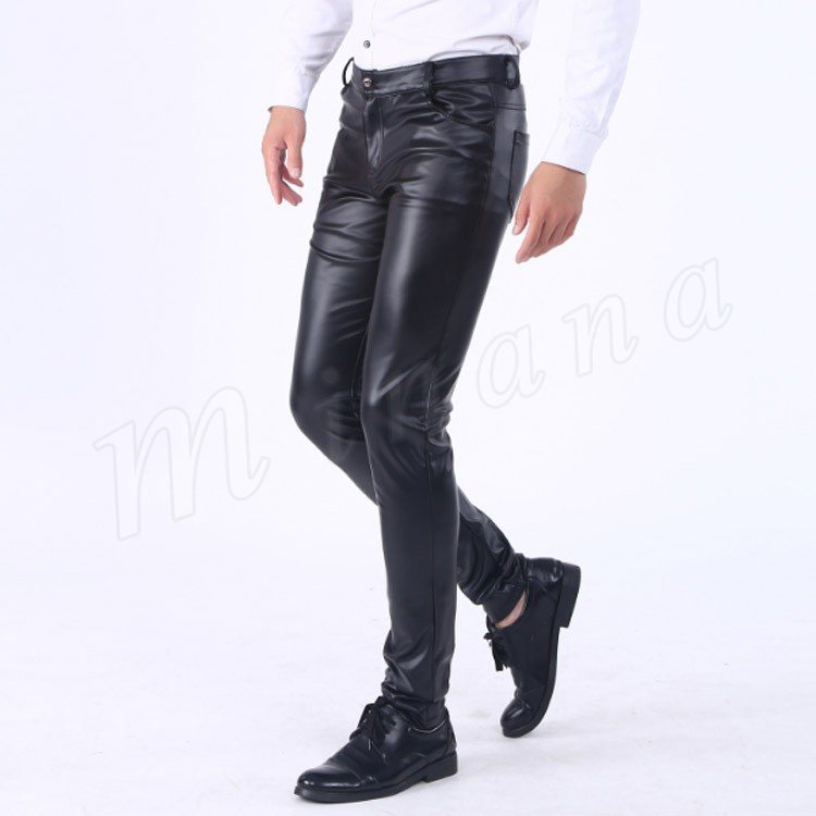 Minana レザーパンツ メンズ 革パン メンズボトム レザパン バイカーパンツ 防寒 メンズパンツ ライダー フェイクレザー 革パンツ スキニー パンツ