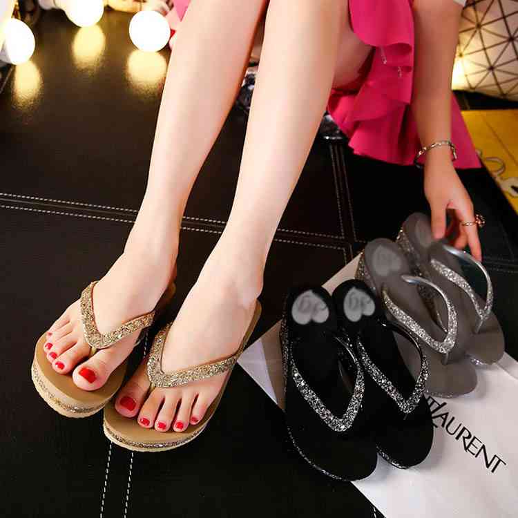 Minana ビーサン レディース 夏サンダル ビーチサンダル 厚底サンダル 美脚サンダル ウェッジソールサンダル スパンコールサンダル 軽量サンダル