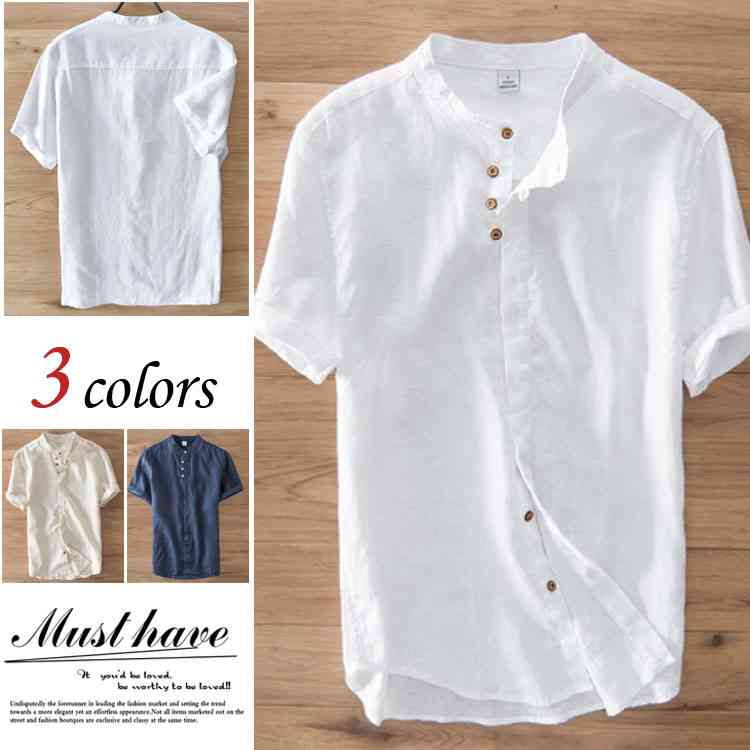 Minana 半袖シャツ メンズ リネンシャツ 麻シャツ カジュアルシャツ