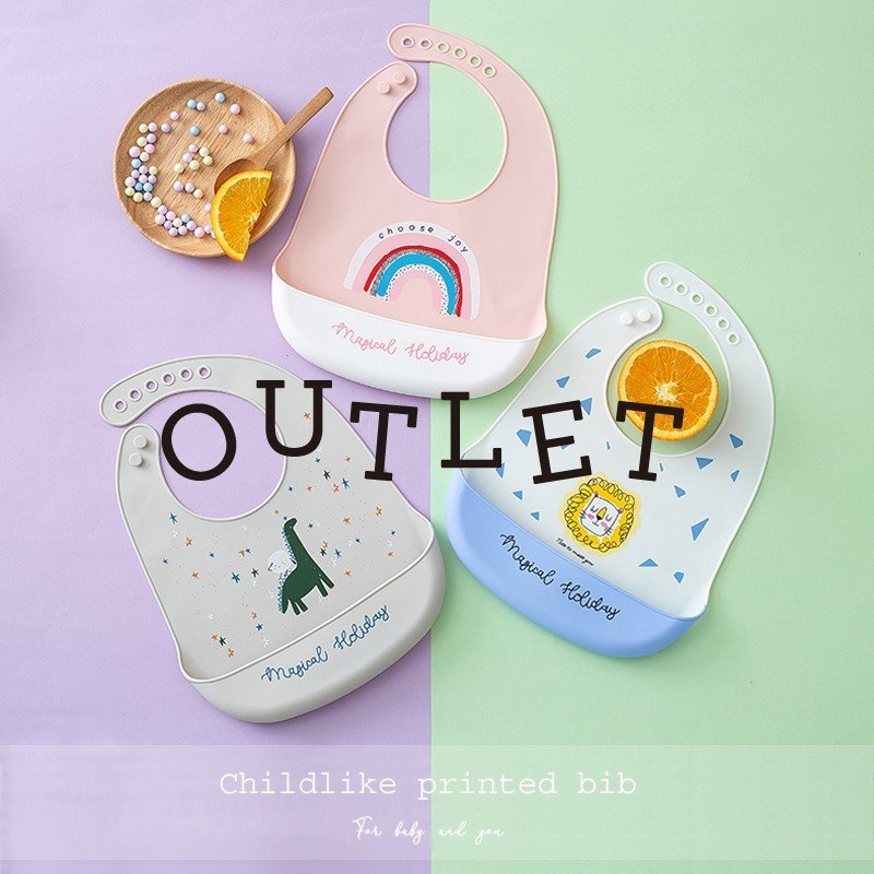 Minana アウトレット Outlet シリコンビブ 手書き イラスト Childlike Printed Bib お食事エプロン お食事スタイ
