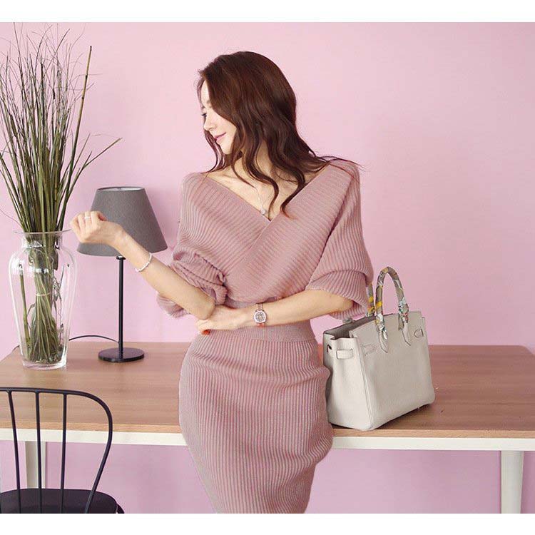 Minana ニットセットアップ レディース 40代 秋冬 ニットワンピースセットアップ通勤 きれいめ タイトスカート 長袖ｖネックセーター セクシー オシャレ 韓国風