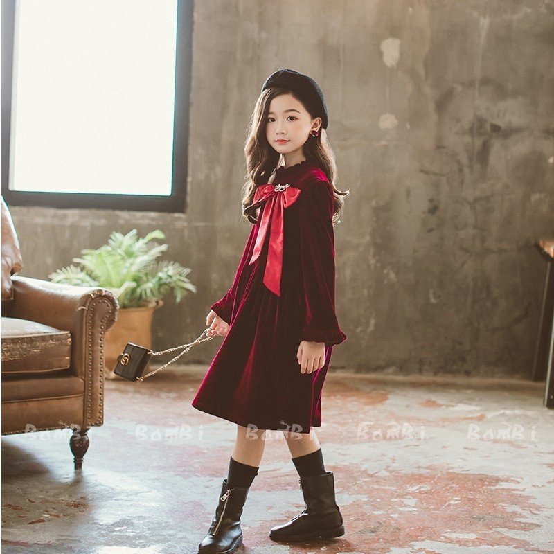 Minana 子供服 ワンピース キッズ 女の子 長袖 おしゃれ 秋冬 ジュニア ワンピース ベルベット 子供ドレス カジュアル 上品 お嬢様 可愛い 新品