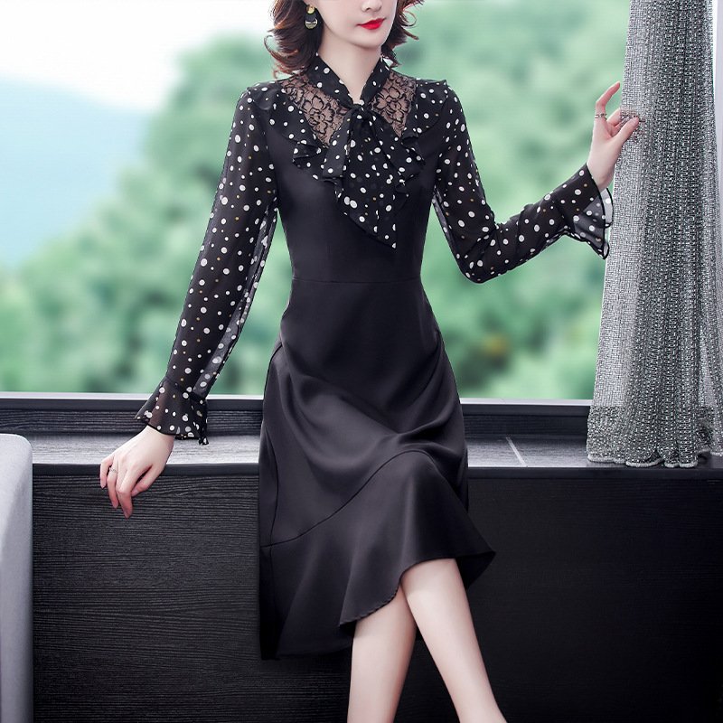 Minana ワンピース レディース 30 40代ワンピース 春 夏 秋新作 長袖ワンピース きれいめワンピース シフォン オシャレ 通勤 結婚式 お出かけ 大人