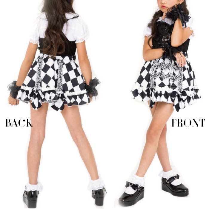 Minana ゴシックシャドウ キッズ 撮影会 ゴスロリ モノトーン リボン リボンブローチ付き 子供服 衣装 コスチューム