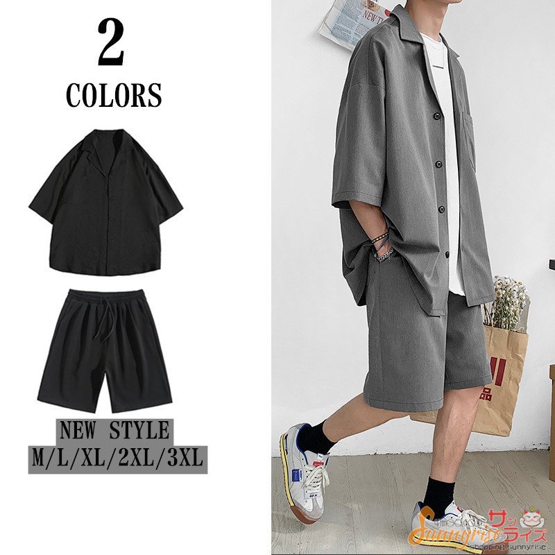 Minana メンズ 上下セット メンズ シャツ 半袖 ショートパンツ セットアップ ハーフパンツ カットソー ズボン 夏 カジュアル