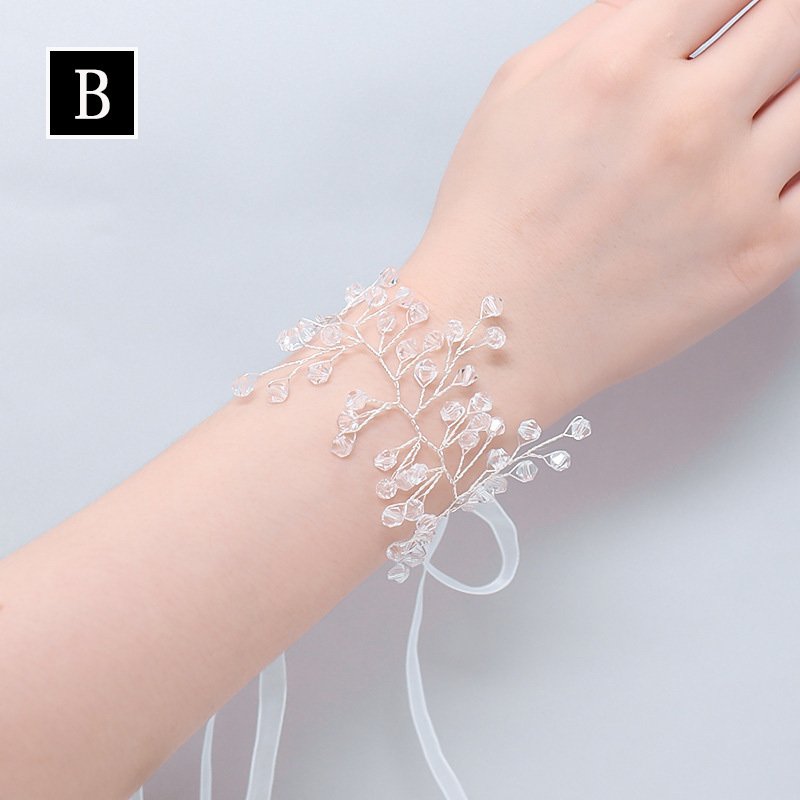 Minana 腕飾り 腕輪 ウェディング 花 発表会 リボン付 造花 花輪 ブライダルアクセサリー フラワーブレスレット アクセサリー 女の子 花飾り パール 結婚式 花嫁 成人式