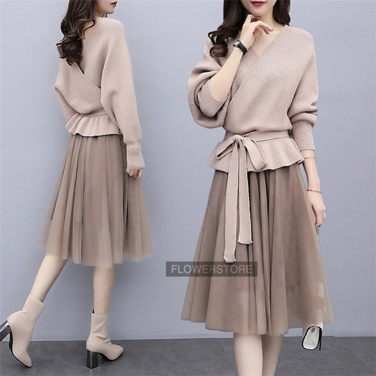 Minana セットアップ レディース スカート ブラウス 春 秋 冬 2点セット ミモレ丈スカート 人気 エレガント 長袖 カジュアル おしゃれ 着痩せ 大人 通勤 上下セット