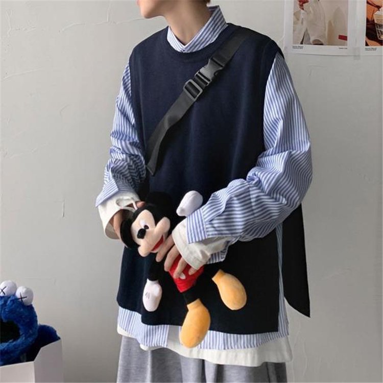 Minana ニット メンズ ニットベスト トップス サマーニット クルーネック インナー メンズ