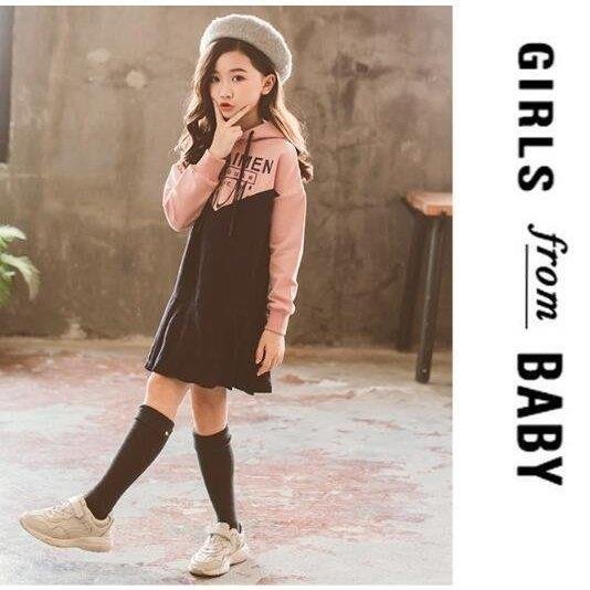 Minana 女の子 ワンピース お姫様 キュートコーデュロイワンピース 長袖パーカー 子供服 ジュニア キッズ 無地 お出かけ 可愛い 秋新作