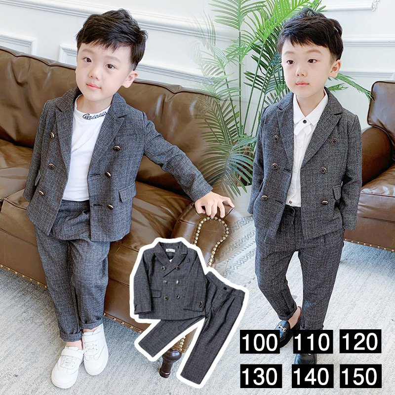 Minana フォーマルスーツ 子供スーツ チェック柄 2点セット ジャケット ズボン おしゃれ スーツ セットアップ キッズスーツ 入学式 卒業式 入園 卒園式 子供服 発表会