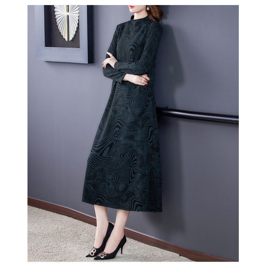 Minana ワンピース 総柄 ロング丈ワンピ ポケット ポッケ リラックス ふんわり 優雅 派手 華美 お出かけファッション 休日スタイル ドライブ