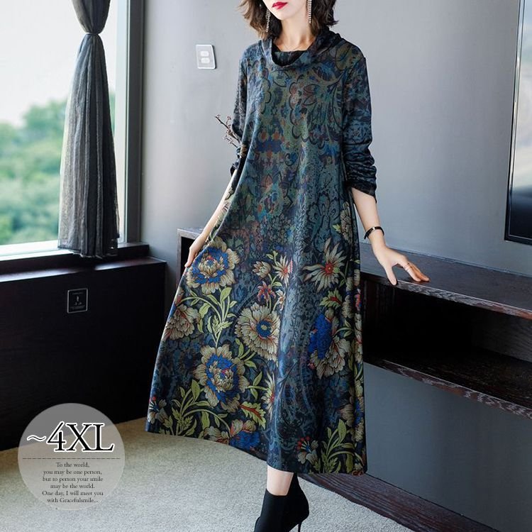 Minana ワンピース お花柄 花柄 ロングワンピ ロング丈ワンピ ロマンティック ふんわり 大きいサイズ 母親 美人 シック ミセス 休日 ドライブ