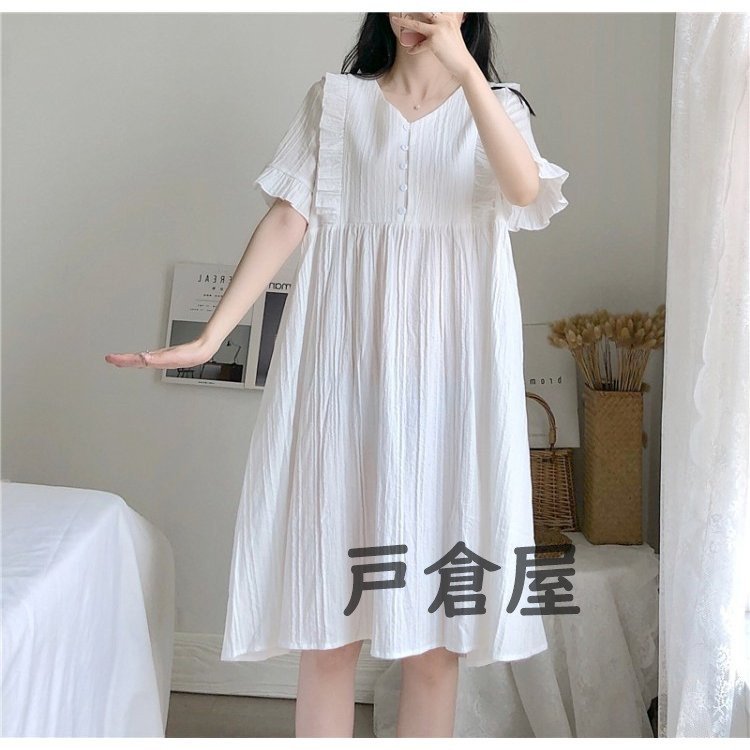 Minana パジャマ レディース ワンピース パジャマ 半袖 夏パジャマ ネグリジェ 無地 綿 大きいサイズ ルームウェア 部屋着 寝巻き マタニティー 妊娠服