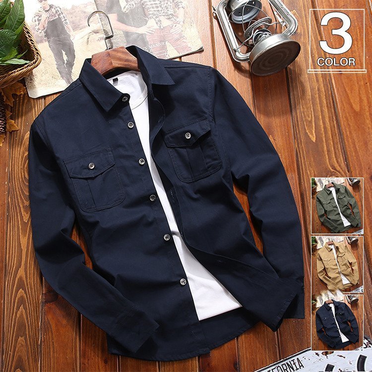 Minana カジュアルシャツ ミリタリーシャツ メンズ 秋服 シャツ トップス メンズシャツ スリム メンズファッション