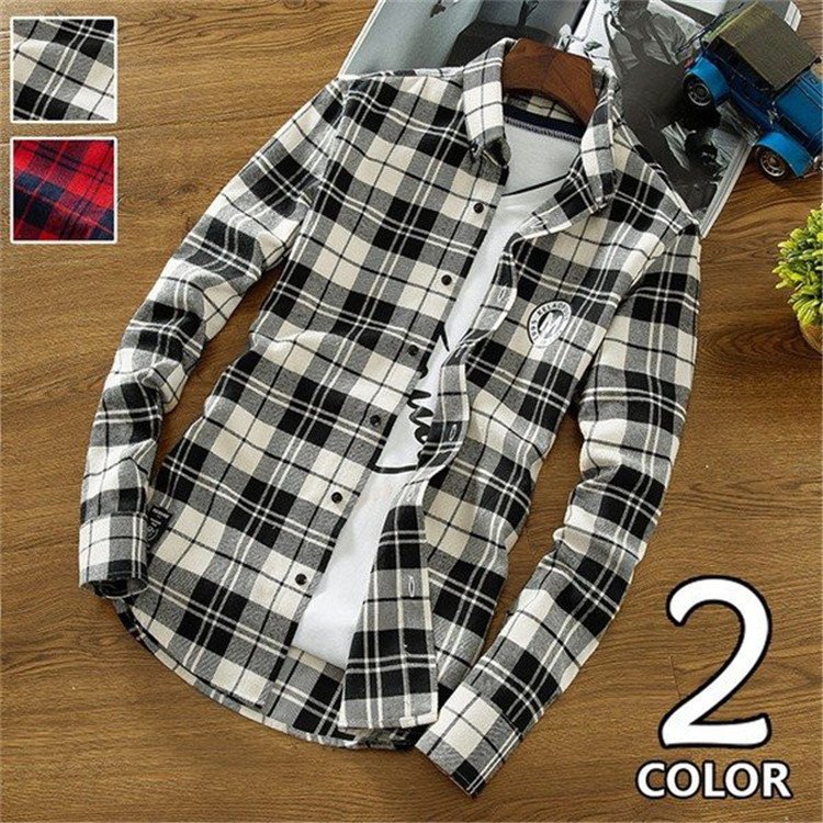 Minana チェックシャツ ボタンダウンシャツ メンズ 長袖 チェック リネシャツ 細身 シャツ トップス お兄系 春服 春物