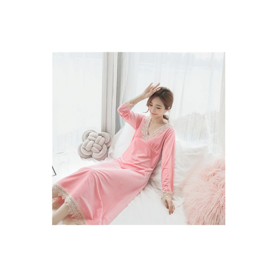 Minana 暖かい ネグリジェ 部屋着 ロマンティック ルームワンピース 寝巻き パジャマ ふわもこ レディースパジャマ
