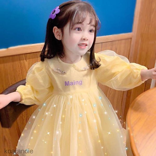 Minana ワンピース キッズ 子供服 女の子 春夏 キッズワンピース 長袖 フリル 子供ドレス ジュニア 子ども お姫様 おしゃれ 可愛い カジュアル 新品