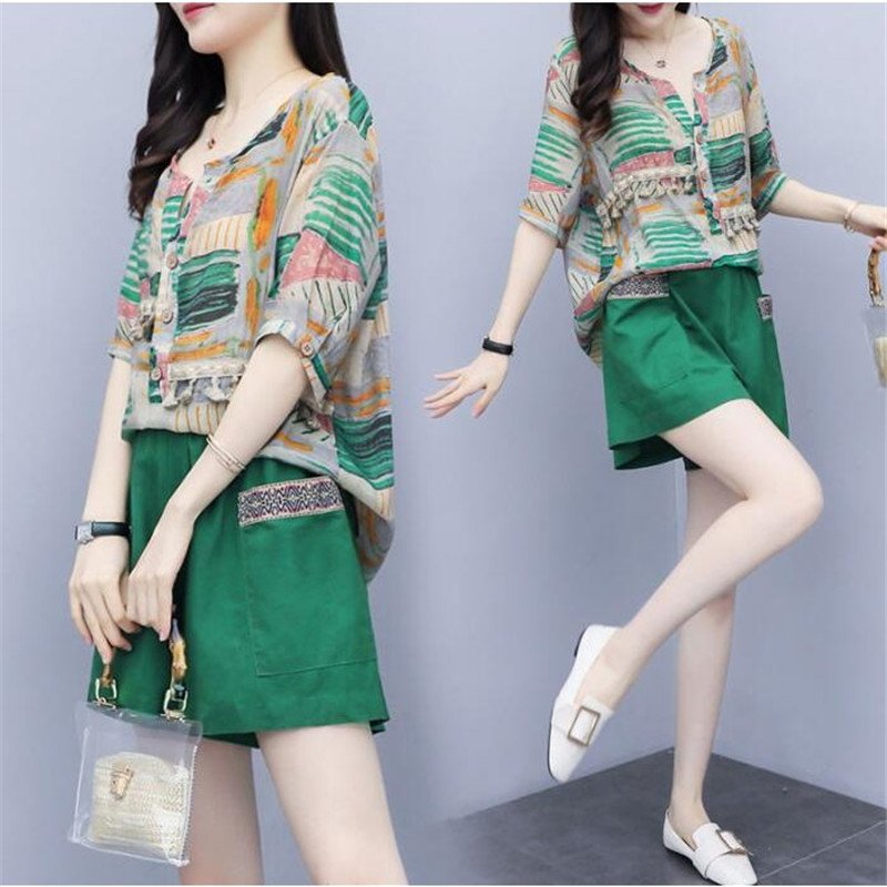 Minana セットアップ レディース 夏 カジュアル 40代 代 おしゃれ 上下セット ブラウス 半袖 ガウチョパンツ ショートパンツ 大きいサイズ 韓国風 着痩せ 通勤 新品