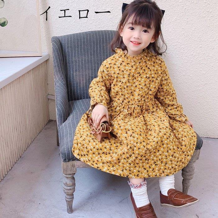 Minana 子供服 ワンピース 花柄 イエロー ネイビー 女の子 幼児 ワンピ 祝い 結婚式 キッズ ベビー ワンピー 膝丈上 姉妹 双子 コーデ デイリー ポリエステル 100 140