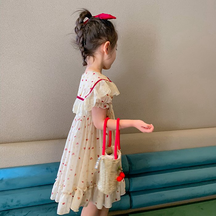 Minana ワンピース キッズ 半袖 子供服 女の子ハート柄 春夏 キッズワンピース シフォンチュール 子供ドレス ジュニア お姫様 おしゃれ 可愛い カジュアル 新品