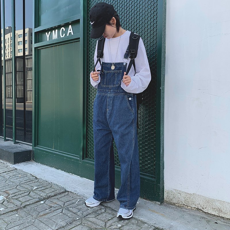 Minana デニムオーバーオール メンズ サロペット ゆとり 無地 ワークパンツ オールインワン サロペット ボトムス 作業服 春秋 お洒落 男性 カジュアル おしゃれ
