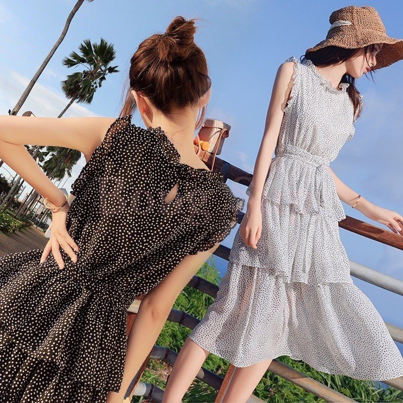 Minana ワンピース レディース 40代 膝丈ワンピース 春夏 きれいめ シフォンワンピース ノースリーブ ドット柄ワンピース フレア オシャレ 通勤 結婚式 お出かけ 大人