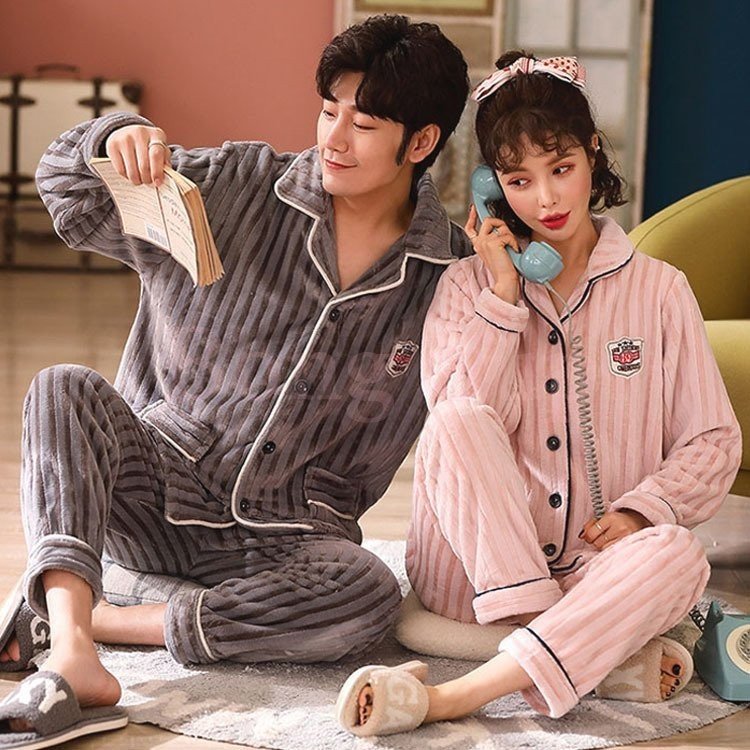 Minana メンズパジャマ レディースルームウェア もこもこ ヘアパジャマ カップルルームウェア 冬 長袖パジャマ フランネル上下セット 可愛い ペアルック 厚手部屋着