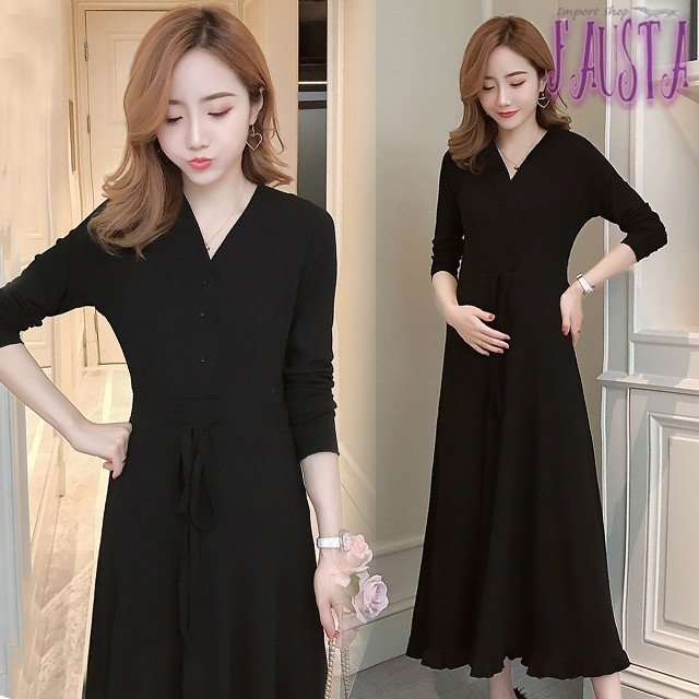 Minana 授乳服 安い 冬 フォーマル お宮参り マタニティ ワンピース 黒 ロング丈 産前産後 長袖 妊婦服 M011