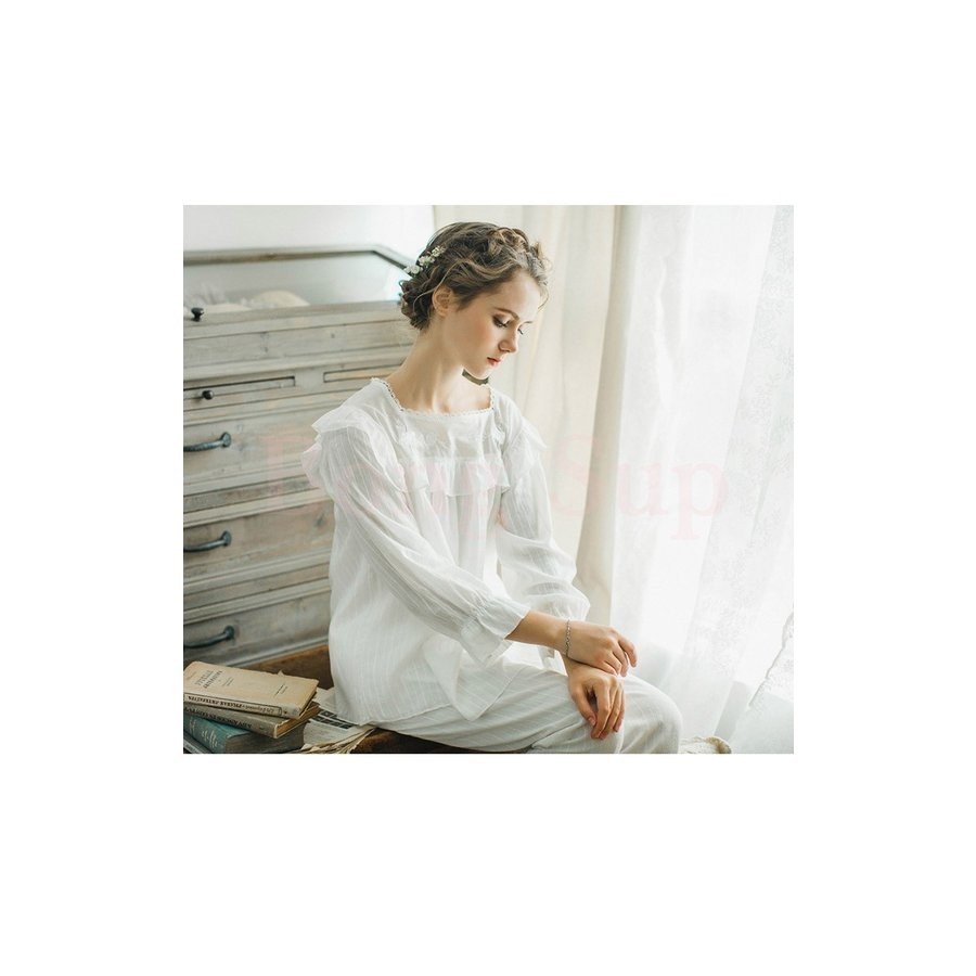 Minana パジャマ ルームウエア レディース 春秋 長袖 綿 ボーダー パジャマ ルームウエア 大きいサイズ ２色 寝間着 婦人服 女性 可愛い 大人 上品 シンプル 部屋着