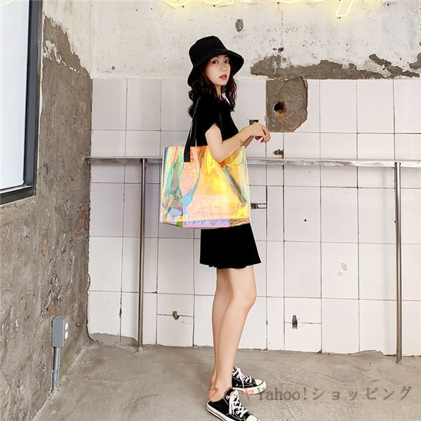 Minana ビーチバッグ レディース 大容量バッグ 大きめ プールバッグ おしゃれ スイムバッグ ビニールバッグ 海 トート型 アウトドア クリア 透明 防水