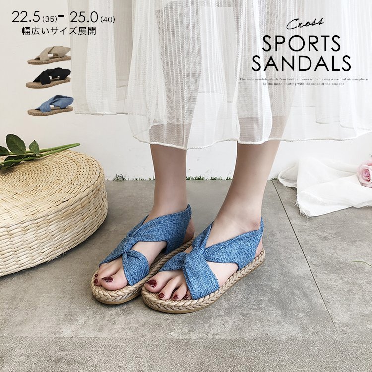 Minana 綿麻ベルト サンダル コンフォードサンダル ビーチサンダル 綿麻 クロスベルト フラットサンダル レディース 21ss 春夏 新作アイテム