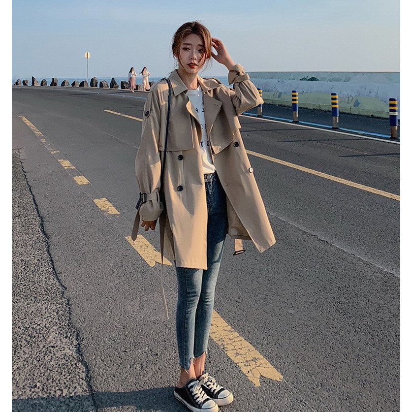 Minana スプリングコート レディース ミディアム丈トレンチコート 薄手 ゆったり ロングコート 女性用 アウター 春秋物 レトロ オシャレ 通勤 コート 無地 ロング丈