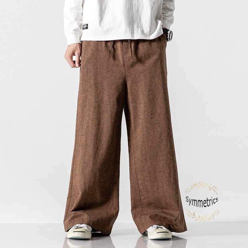 Minana ワイドパンツ メンズ バギーパンツ ワイドルック ストライプ柄 ウエストゴム ゆったり カジュアル イージーパンツ 21新作 父の日