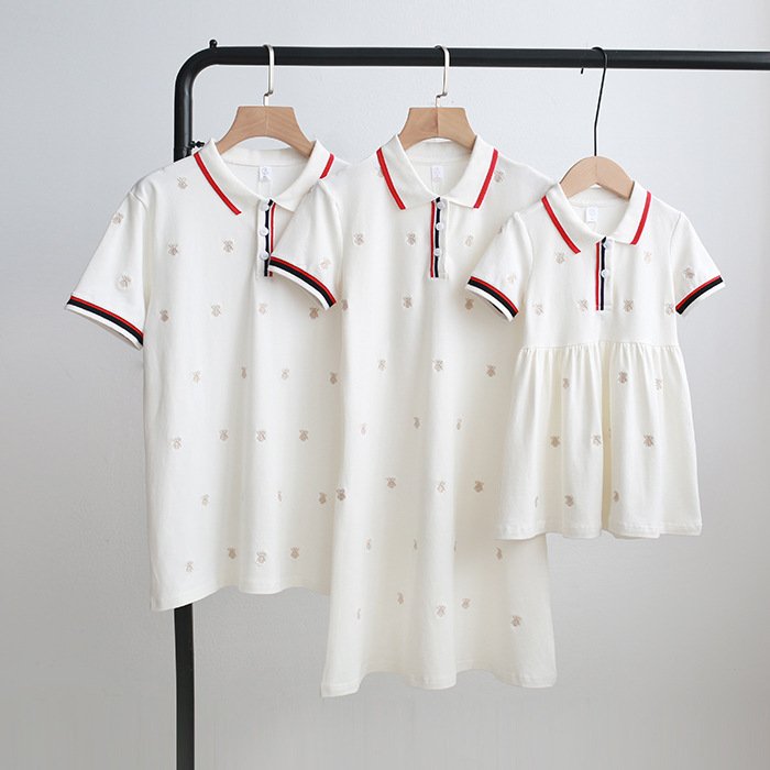 Minana 親子リンクコーデ 夏 メンズ パパママと子供お揃い レディース ワンピース ポロシャツ 親子ワンピース Tシャツ キッズ 男の子 女の子 親子ペアルック 赤ちゃん