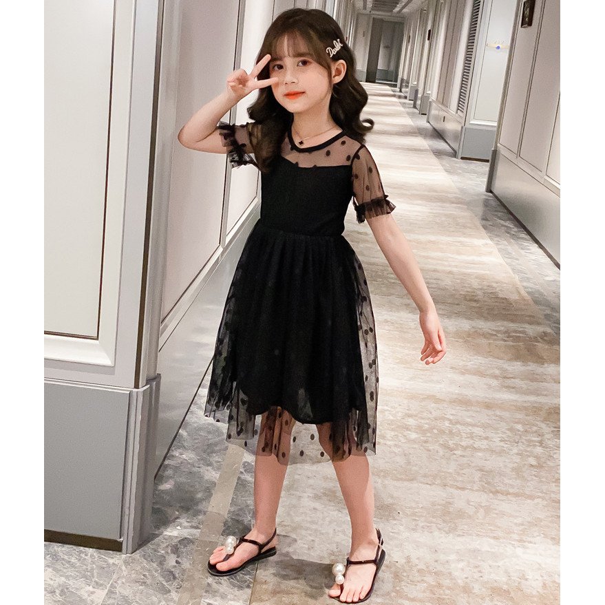 Minana 子供服 ワンピース 160 韓国子ども服 キッズ 女の子 夏服 半袖ワンピース チュール 水玉 子供ドレス 結婚式 誕生日 ベビー服 ジュニア お姫様 おしゃれ 可愛い