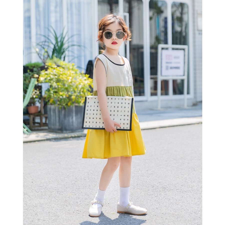 Minana 韓国子供服 ワンピース 親子 お揃い 夏 子供ドレス ロング丈 コットン ノースリーブ 切り替え 女の子 リゾート おしゃれ ビーチ カジュアル 可愛い ジュニア服