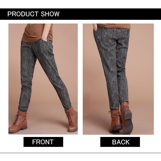 Minana ハーレムパンツ レディース ロングパンツ ストライプ ウエスト紐 美脚パンツ 美尻パンツ 厚手パンツ 裏ボアパンツ 防寒パンツ 秋冬新作