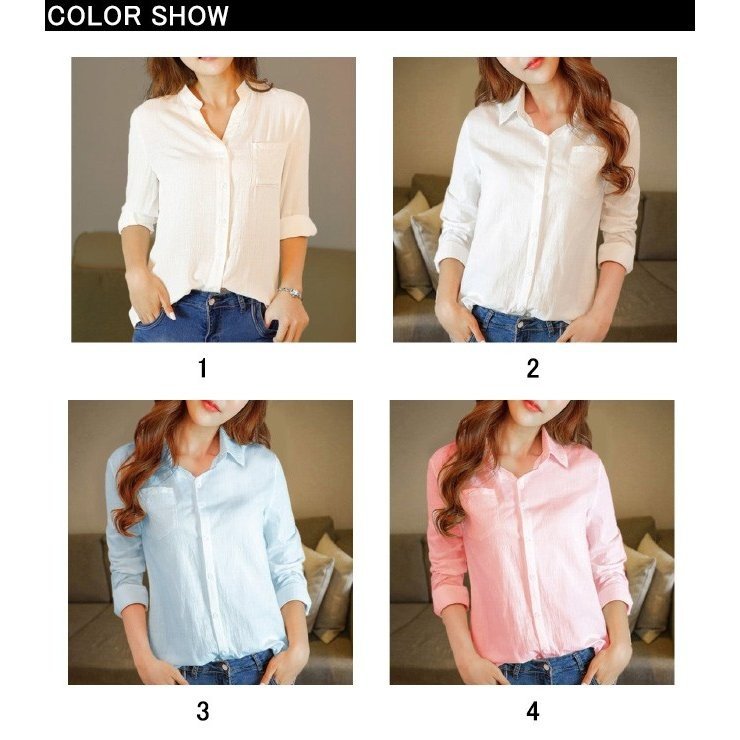 Minana 綿麻シャツ リネンシャツ 長袖シャツ ワイシャツ Yシャツ カジュアルシャツ ロングシャツ レディース 無地 シンプル シワ加工 春新作